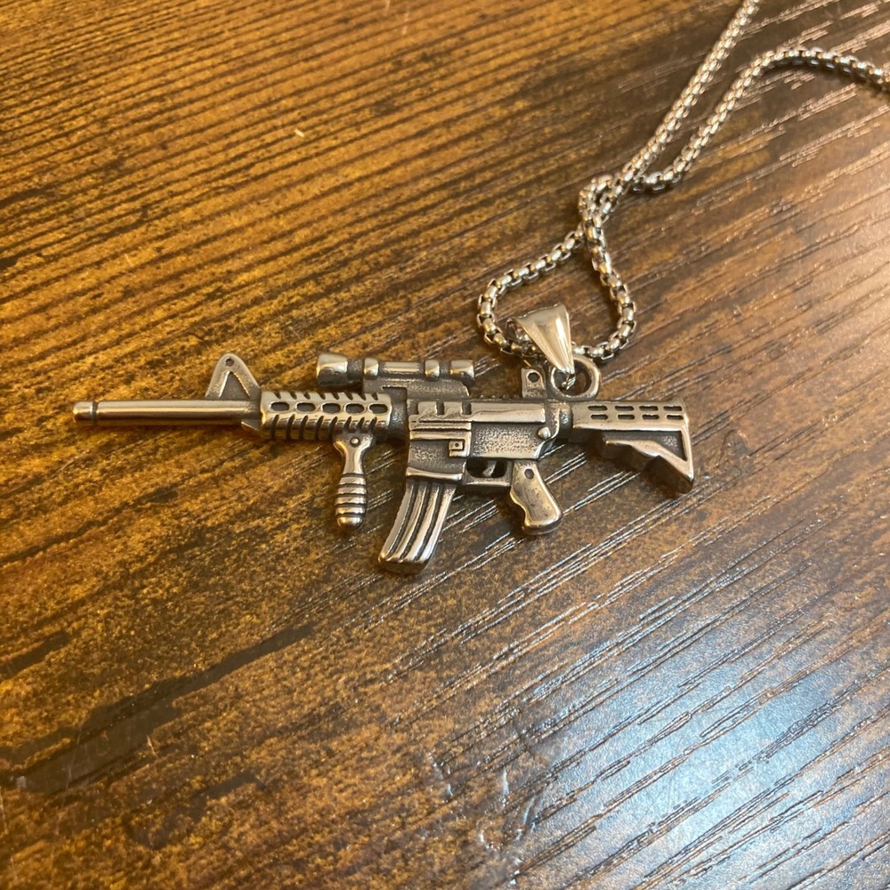 M4 Carbine AR-15 Rifle Pendant Necklace US Military Stainless Steel 23" Chain